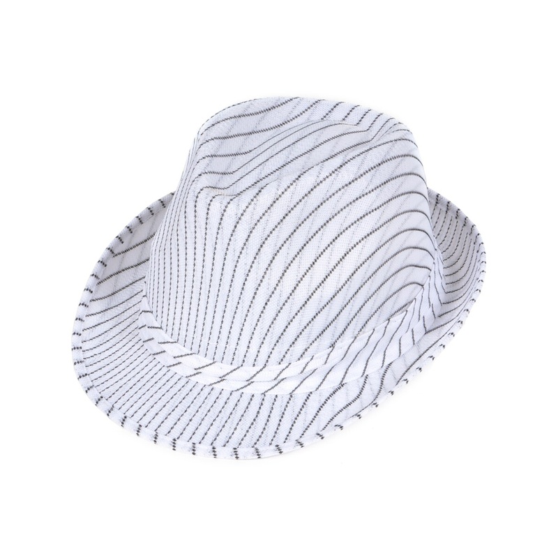 Roaring 20s Gangster Costume White Pin Stripe Fedora Hat