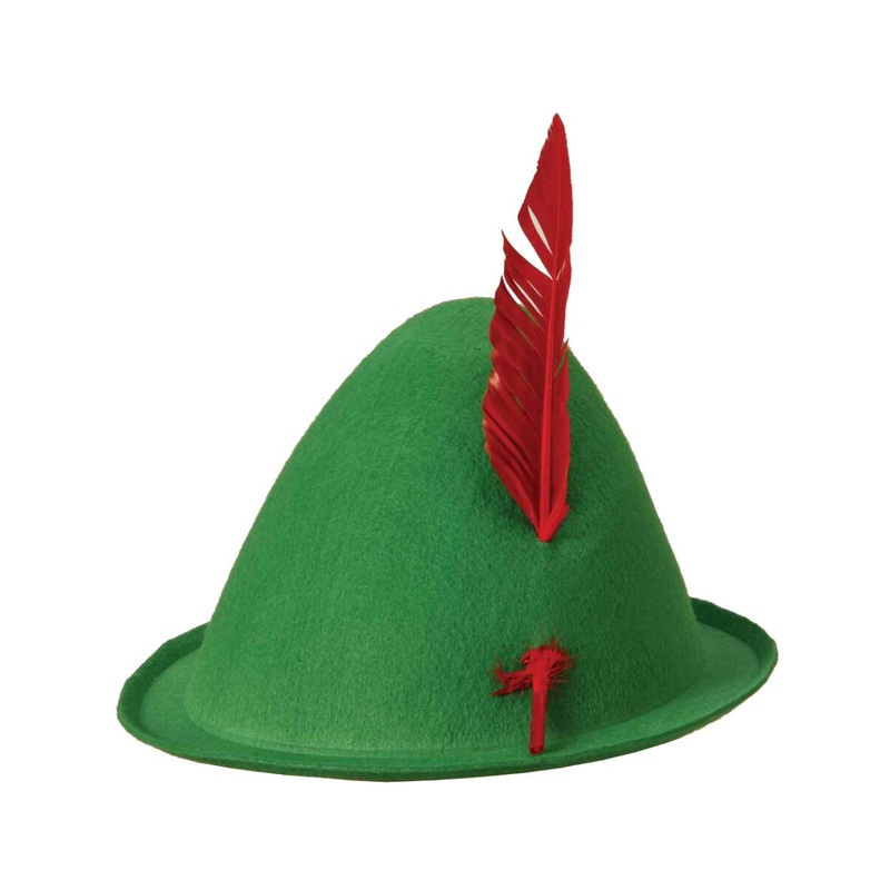 Adult Green German Alpine Oktoberfest Peter Pan Hat With Feathers