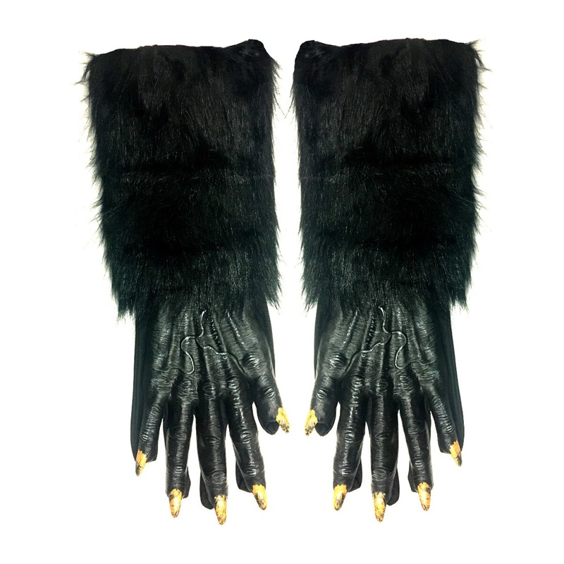Adults Fuzzy Realistic Faux Black Fur Werewolf Wolfman Gloves Costume Accessory