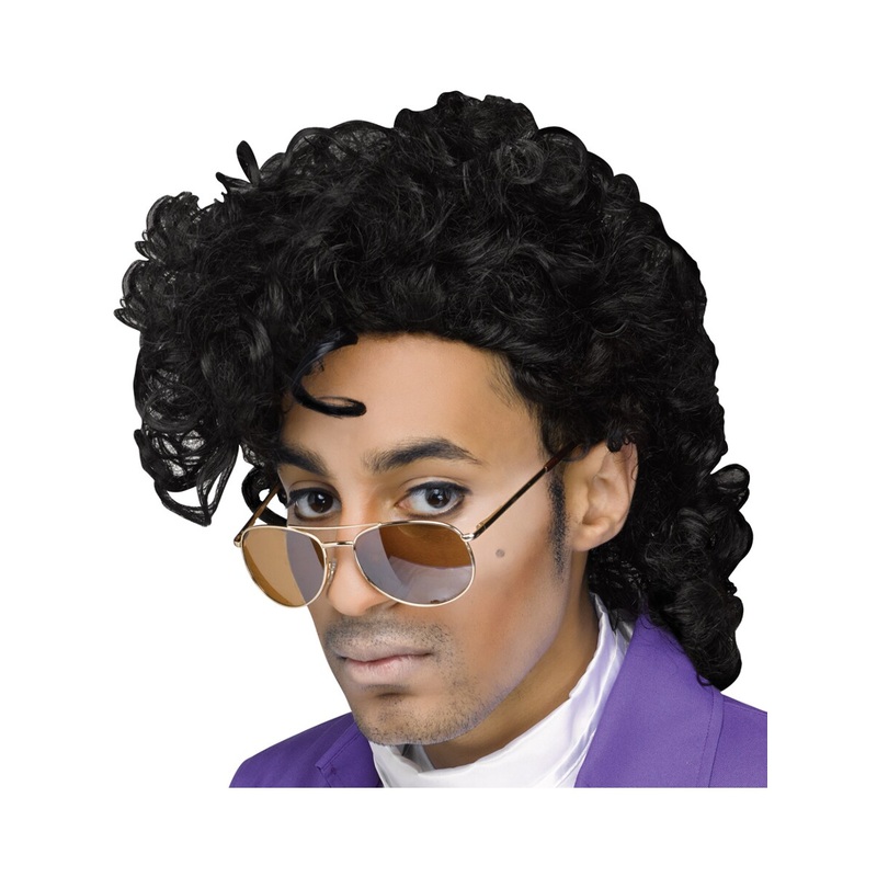 Adults Minnesota Singer Royal Purple Pain Black Curly Wig Costume Accessory
