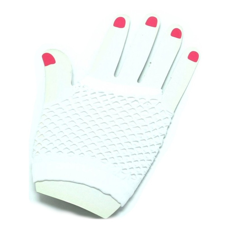 Adults  Neon White Fishnet Fingerless 80s Rock Costume Half Gloves