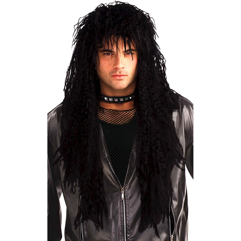 Black 80s Rock Band Rockstar Long Wig Costume Accessory