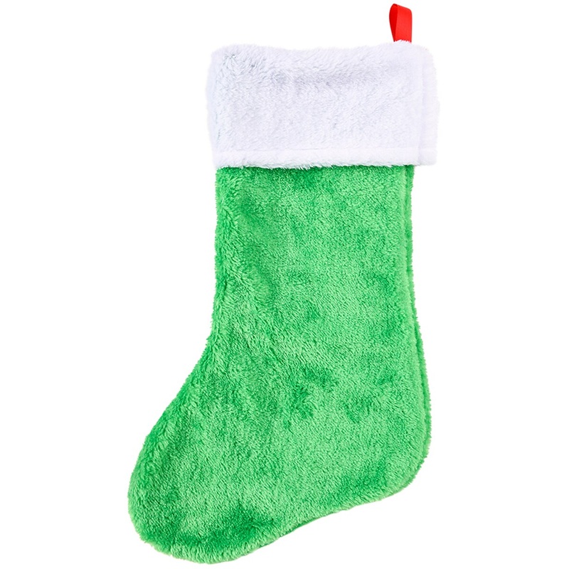 Christmas Green Plush Faux Fur Trim 16″ Classic Stocking