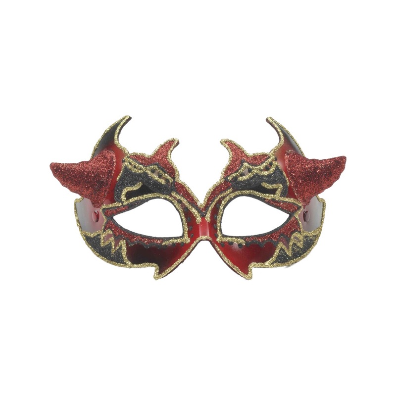 Deluxe Costume Red Black Venetian Carnival Horned Devil Mask
