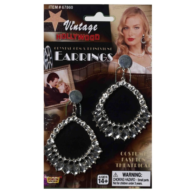 Deluxe Vintage Hollywood Starlet Costume Crystal Oval Chandelier Earrings