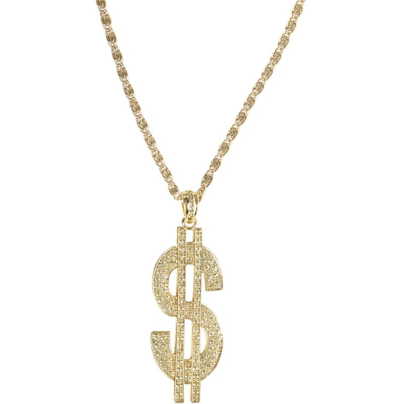 Jumbo Gold Metal Gangster Dollar Sign Necklace Costume Accessory