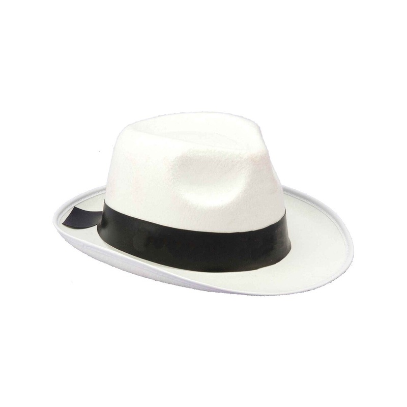 New White And Black Felt Gangster Costume Fedora Hat