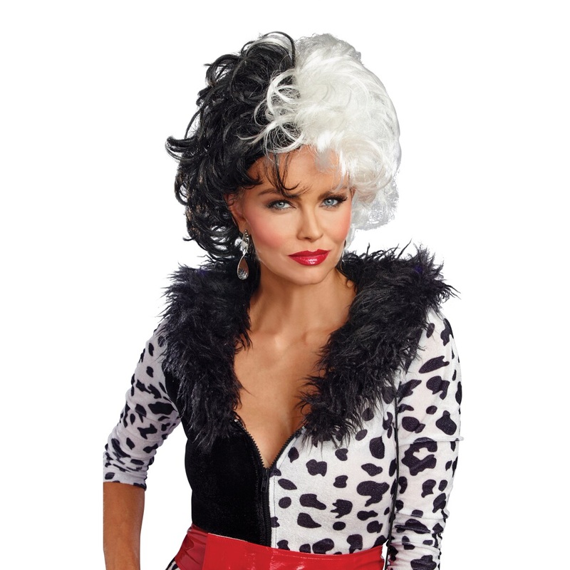 Womens 2 Tone Dalmation Diva Black And White Wig Costume Accessory