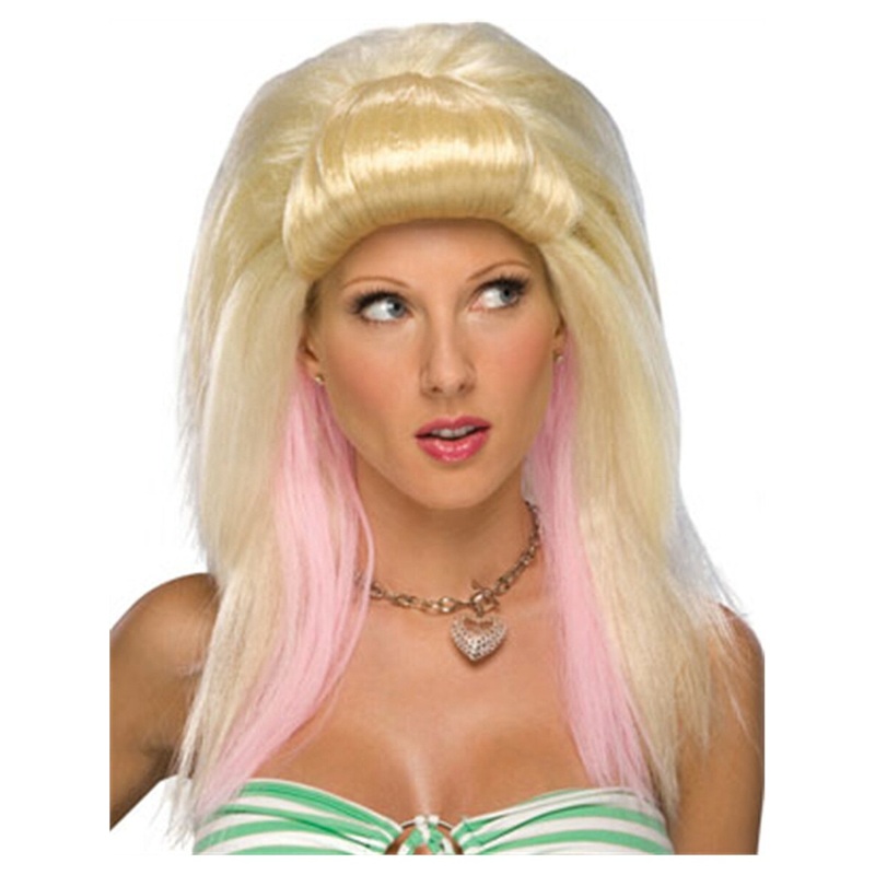 Womens LA Girl Blonde Costume Wig with Pink Highlights