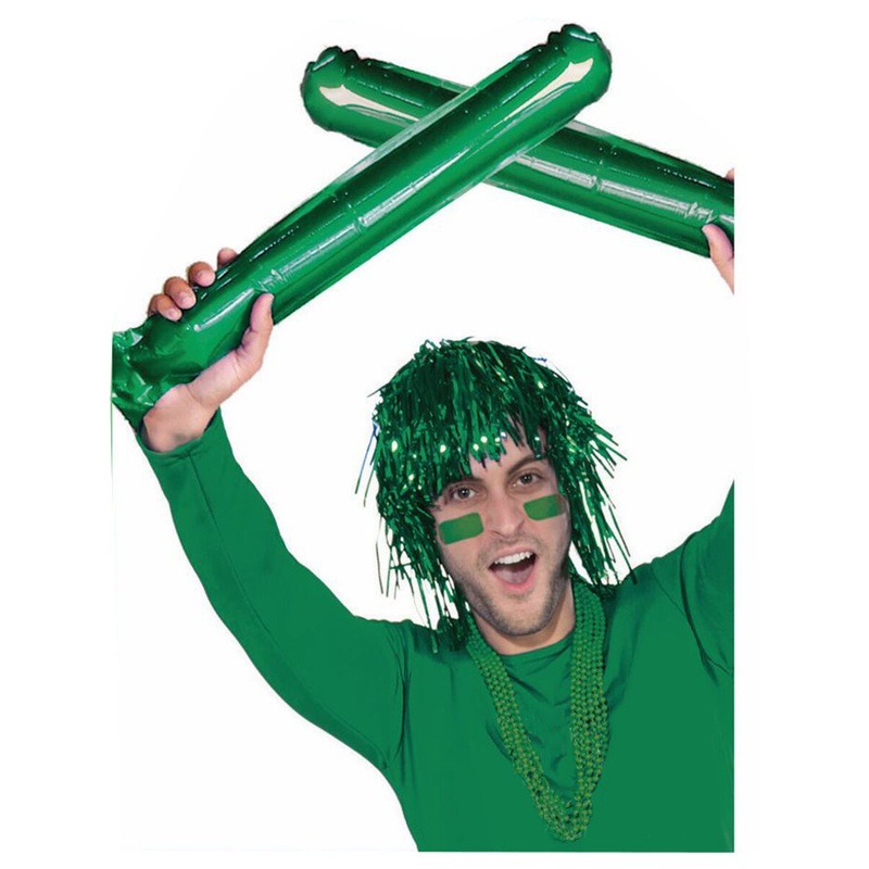 2 Cheerleader Team School Spirit Rally Green Inflatable Colored Spirit Sticks