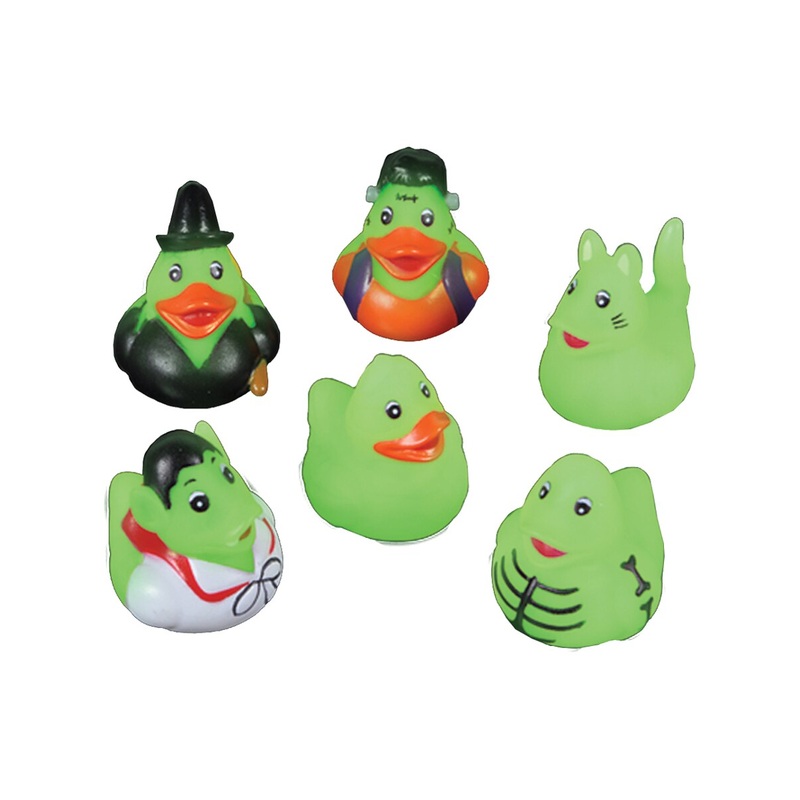 24 Mini Glow In The Dark Halloween Monster Rubber Duckies Bath Ducks Toys