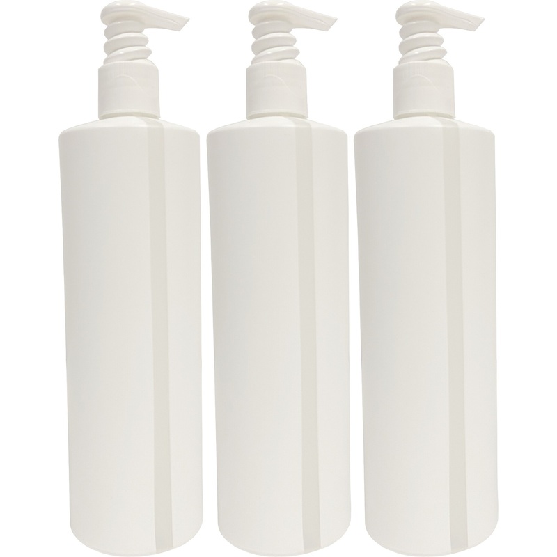 3 Pack Refillable 16 Oz White HDPE Plastic Pump Dispenser Bottles With Viewstrip
