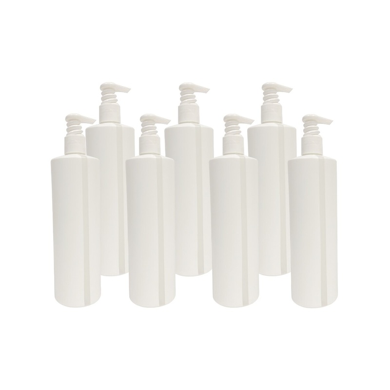7 Pack Refillable 16 Oz White HDPE Plastic Pump Dispenser Bottles With Viewstrip