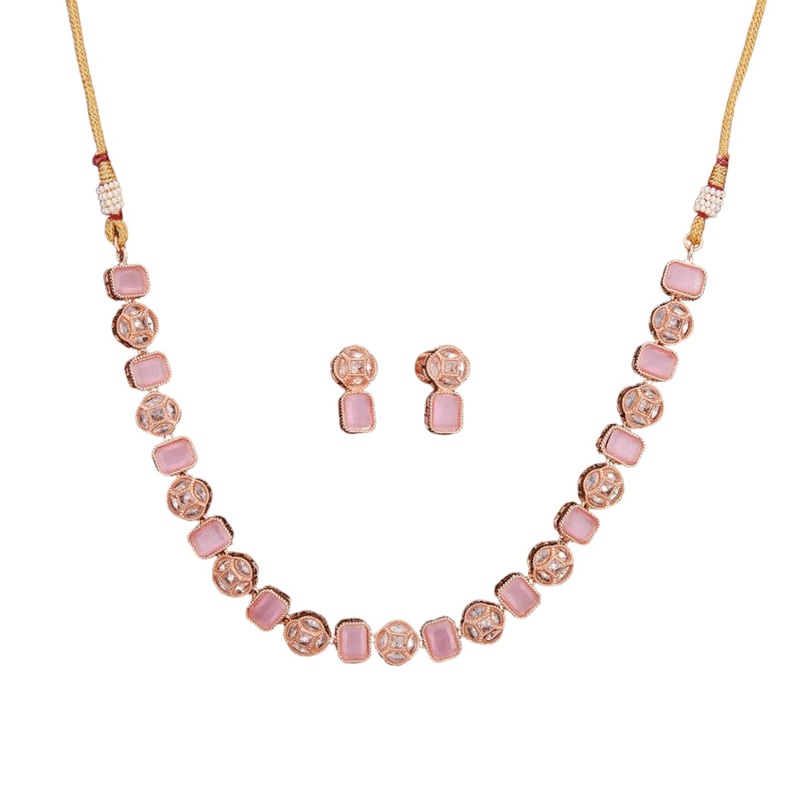 Classic Necklace with Rose Gold Plating Traditional Jewelry Matte Gold Necklace South Indian Jewelry Adjustable Slider Necklace Indian Wedding Favor Necklace for Women