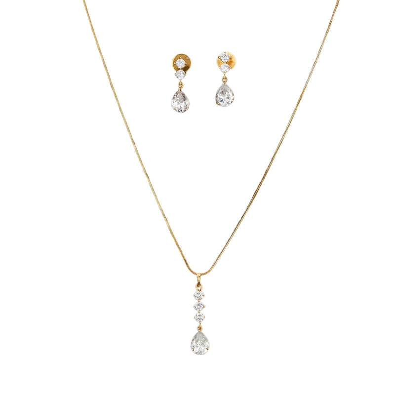 Cz Classic Pendant Set with Gold Plating Jewelry Traditional Jewelry Matte Gold Necklace South Indian Jewelry Adjustable Slider Pendant Necklace for Women Bridal Wedding Jewelry