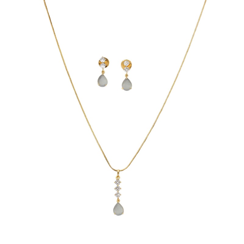 Cz Classic Pendant Set with Gold Plating Traditional Jewelry Matte Gold Necklace South Indian Jewelry Ethnic Jewelry for Women Bridal Wedding Jewelry Gift