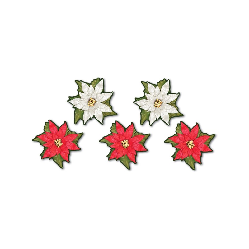 Set Of 10 Mini Poinsettia Cutouts Christmas Holiday Party Decorations 4.5″