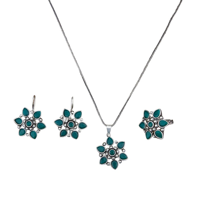 Women South Indian Stone Adjustable Pendant Jewelry Set ?? Traditional Ethnic Oxidized Bollywood Look Necklace Set