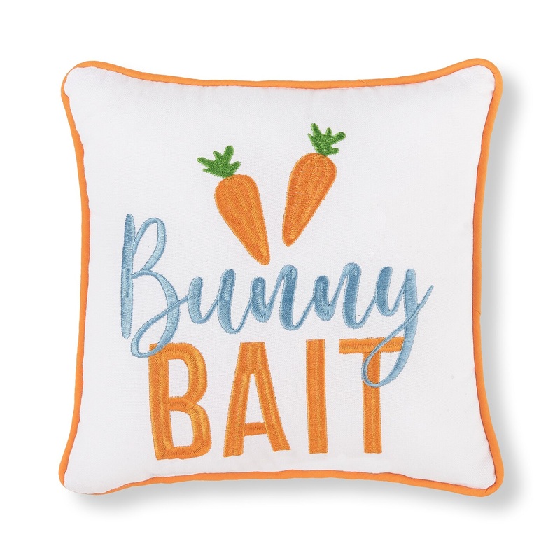 10″ x 10″ Easter “Bunny Bait” Embroidered Small/Petite Spring Themed Accent Throw Pillow