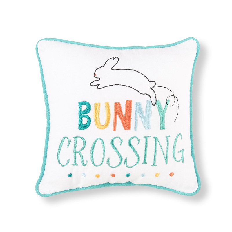 10″ x 10″ Easter “Bunny Crossing” Embroidered Small/Petite Spring Themed Accent Throw Pillow