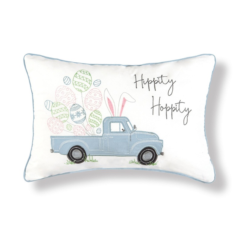 13″ x 20″ Easter Egg “Hippity Hoppity” Spring Themed Pickup Truck Embroidered Accent Throw Pillow