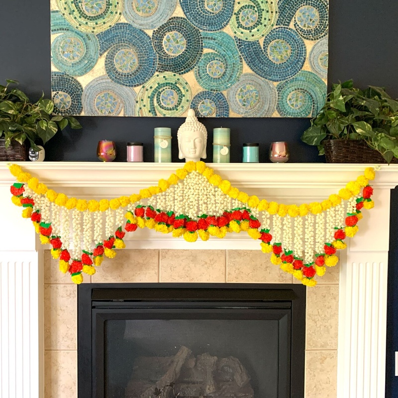 5 Feet Marigold Jasmine Door Toran Hanging Valance Festival Garland Indian Wedding Decor Indoor Outdoor Bandarwal Indian Pooja Favor Diwali Decoration