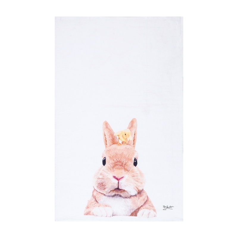 Bunny Rabbit & Duckling Easter Spring Theme Printed Flour Sack Kitchen Dishtowel