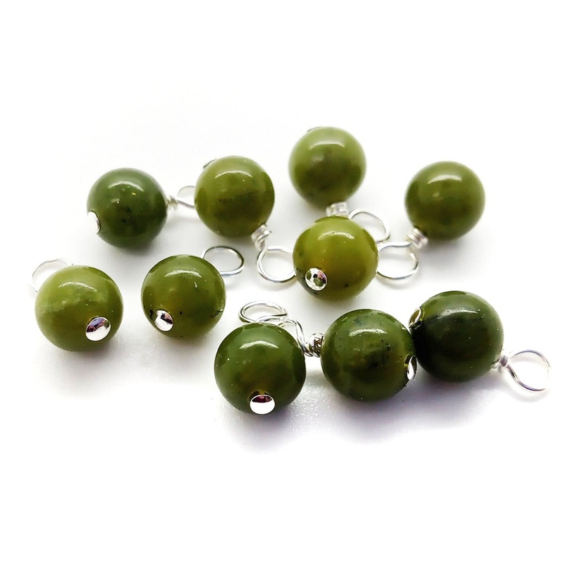 Canadian Green Jade 6mm Bead Dangles, Small Gemstone Charms, 10 pieces, Adorabilities