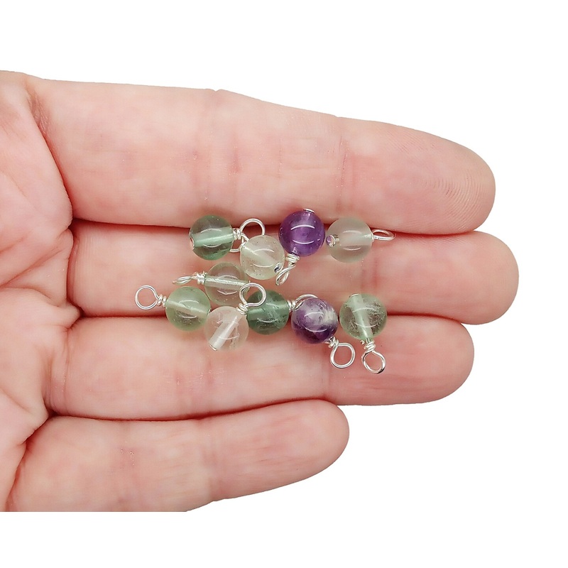 Fluorite 6mm Bead Dangles, Small Gemstone Charms, 10 pieces, Adorabilities