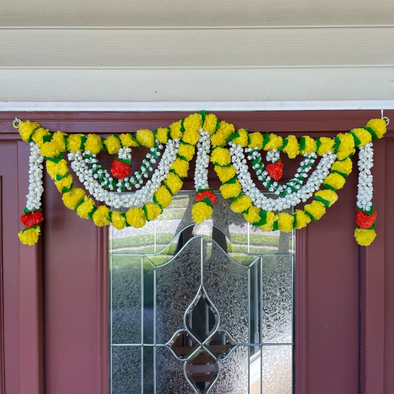 Marigold Jasmine Door Toran Hanging Valance Marygold Garland Mantle Window Decor Bandarwal Pooja Diwali Decoration Day of the Dead Dia De Los Muertos Ofrenda Mexican Fiesta Halloween Decor
