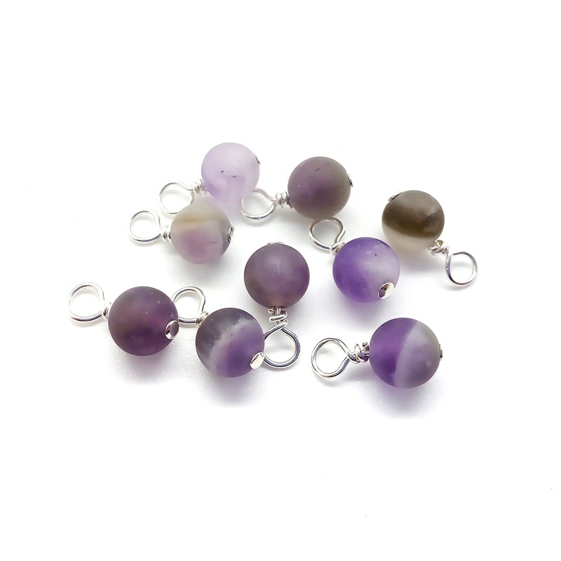 Matte Amethyst 6mm Bead Dangles, Small Gemstone Charms, 10 pieces, Adorabilities
