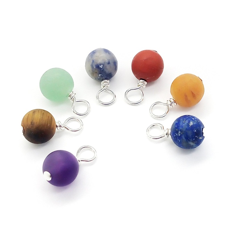 Matte Chakra Gemstone Charms, Stone Bead Dangles, 7 Pieces or Pairs for Earrings, Adorabilities