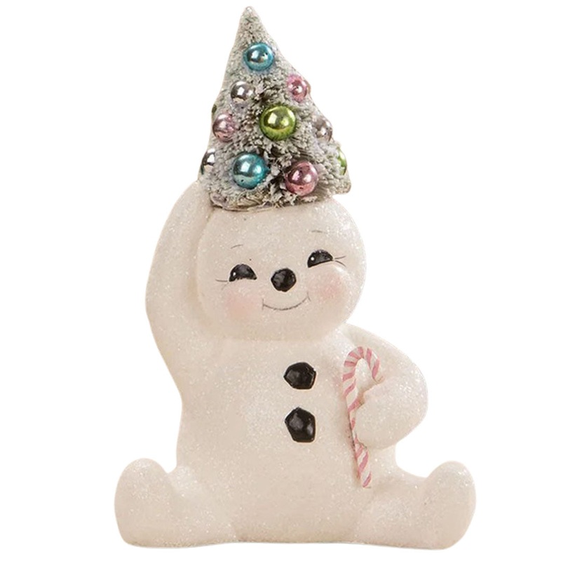 Pastel Candy Cane Snowman With Tree 6″
