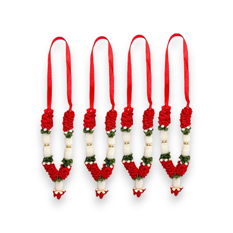 Set of 4 Mini Idol Mala 4.5 Inches God Goddess Haar Mala Makhmali Bhagwan Haar Idol Diwali Pooja Item Garland for Photo Frame God Shringar Reusable Mala
