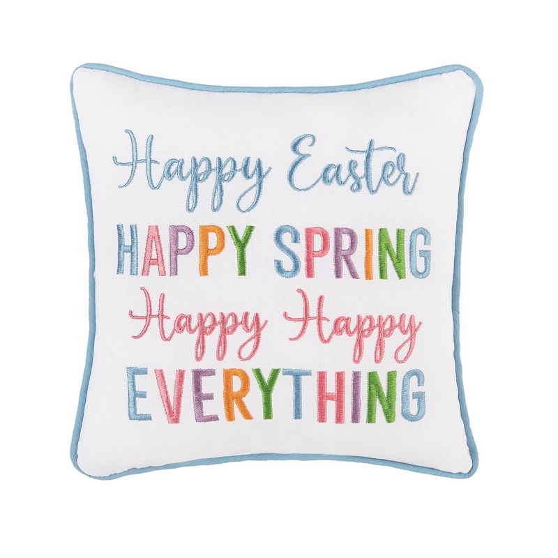 10″ x 10″ Multicolor “Happy Easter Happy Spring Happy Everything” Embroidered Small/Petite Accent Throw Pillow