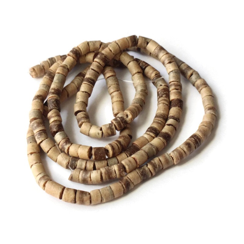 4mm Coconut Heishe Beads Brown Tube Beads 23.5 Inch Strand