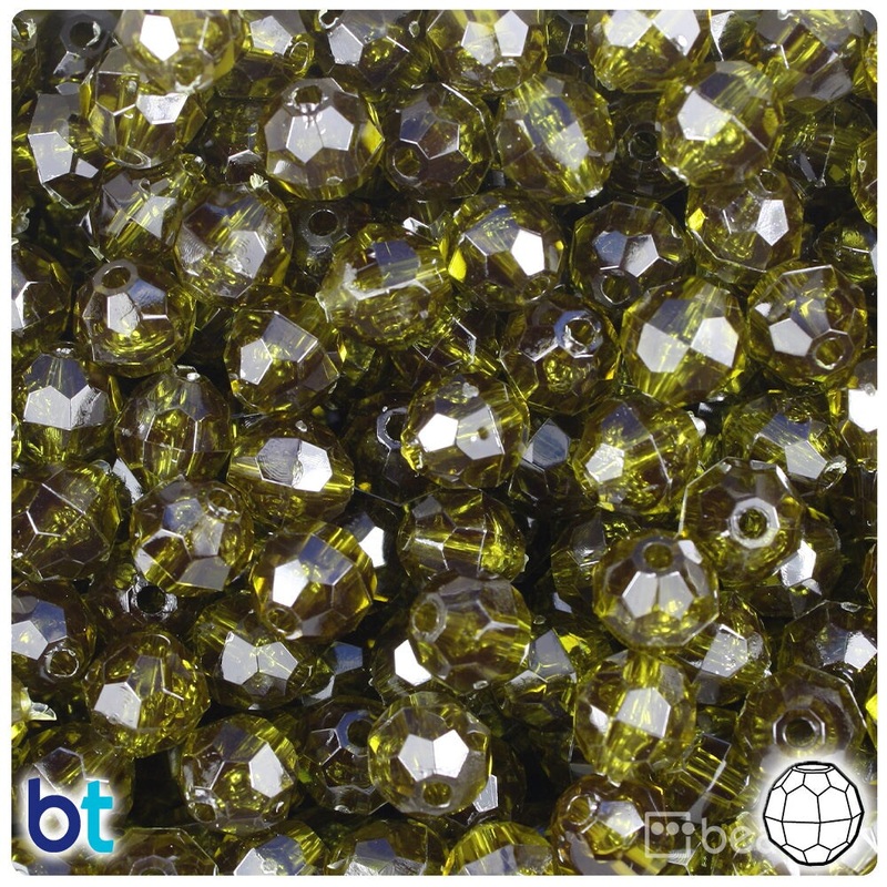 BeadTin Avocado Transparent 10mm Faceted Round Plastic Craft Beads (225pcs)