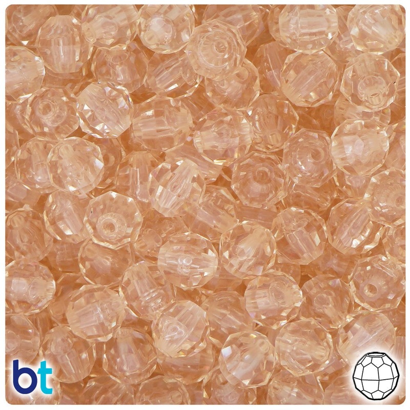 BeadTin Champagne Transparent 10mm Faceted Round Plastic Craft Beads (225pcs)