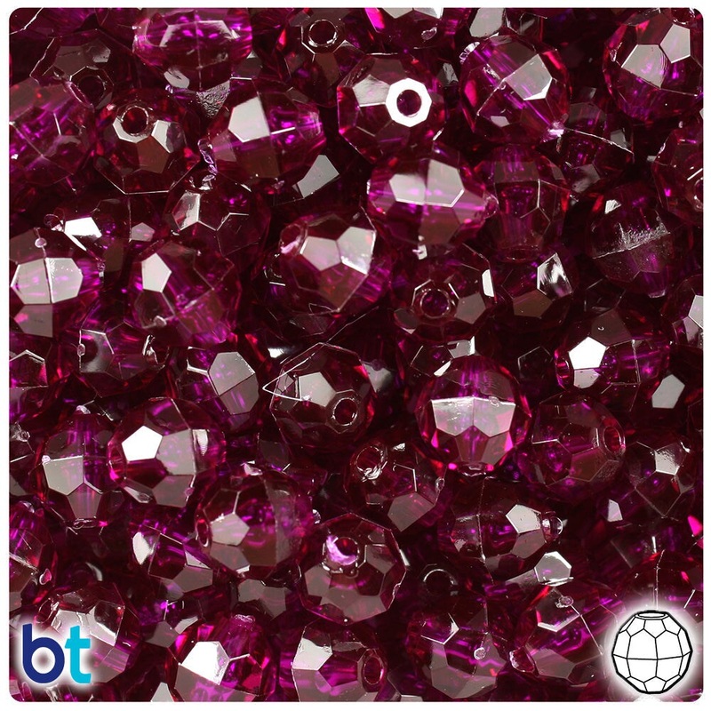 BeadTin Dark Amethyst Transparent 10mm Faceted Round Plastic Craft Beads (225pcs)