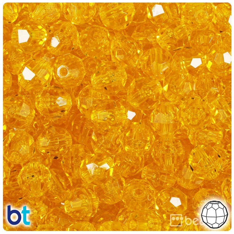 BeadTin Dark Yellow Transparent 10mm Faceted Round Plastic Craft Beads (225pcs)