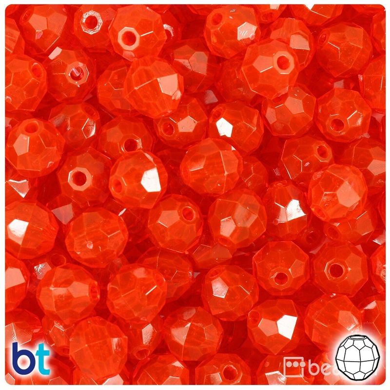 BeadTin Fire Red Transparent 10mm Faceted Round Plastic Craft Beads (225pcs)