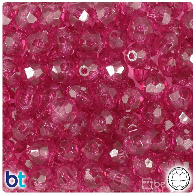 BeadTin Fuchsia Transparent 10mm Faceted Round Plastic Craft Beads (225pcs)