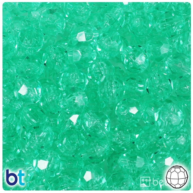BeadTin Green Aqua Transparent 10mm Faceted Round Plastic Craft Beads (225pcs)