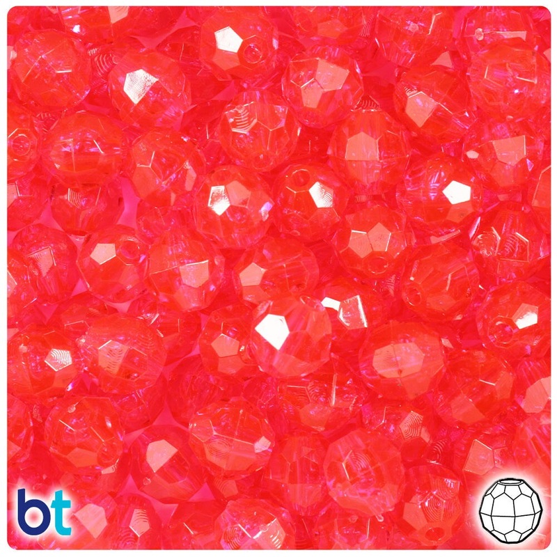 BeadTin Hot Pink Transparent 10mm Faceted Round Plastic Craft Beads (225pcs)