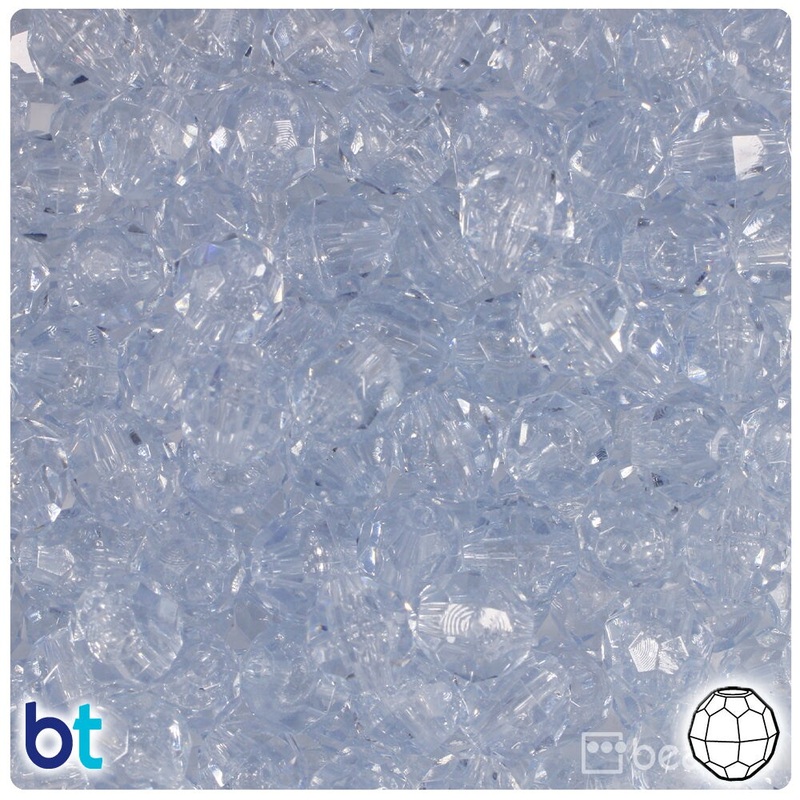 BeadTin Ice Blue Transparent 10mm Faceted Round Plastic Craft Beads (225pcs)
