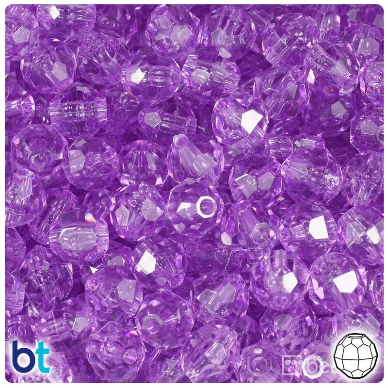 BeadTin Light Amethyst Transparent 10mm Faceted Round Plastic Craft Beads (225pcs)