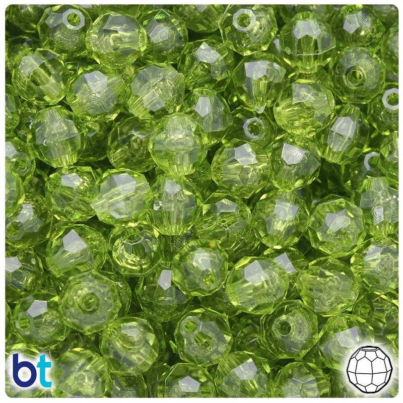 BeadTin Light Avocado Transparent 10mm Faceted Round Plastic Craft Beads (225pcs)