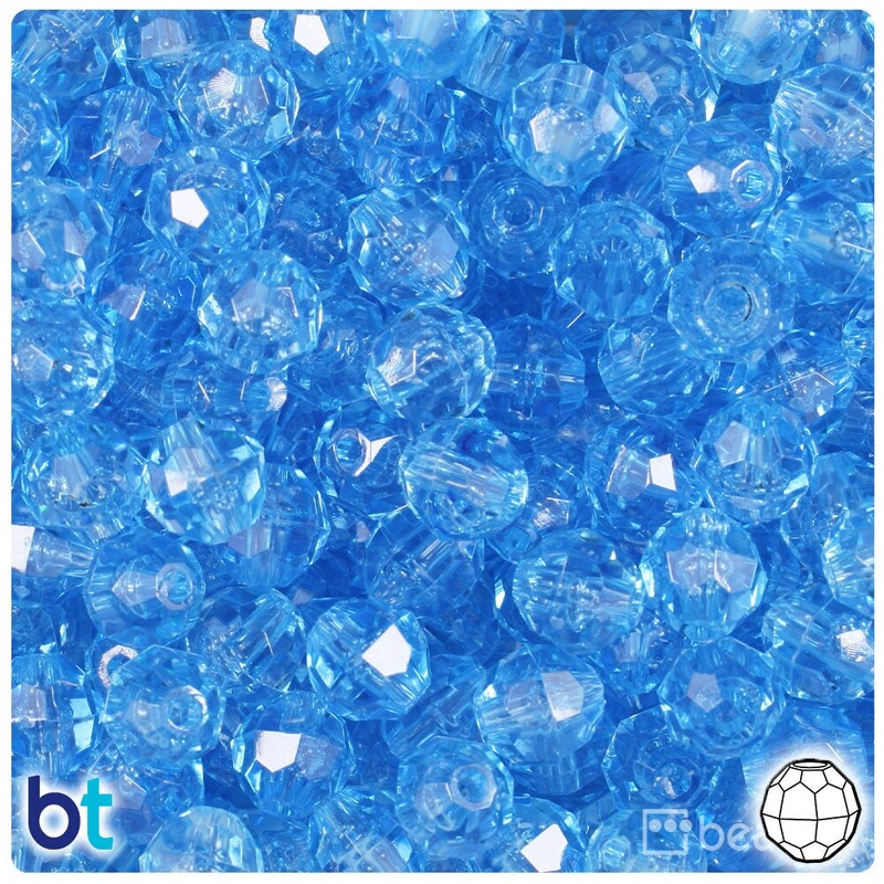 BeadTin Light Sapphire Transparent 10mm Faceted Round Plastic Craft Beads (225pcs)