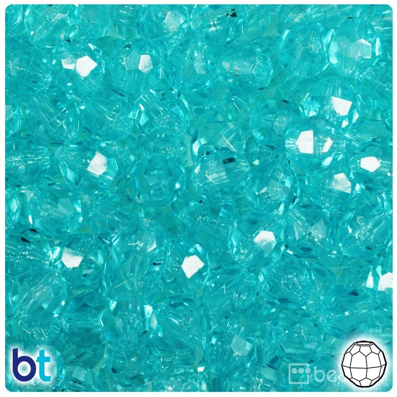 BeadTin Light Turquoise Transparent 10mm Faceted Round Plastic Craft Beads (225pcs)