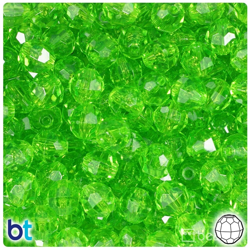 BeadTin Lime Transparent 10mm Faceted Round Plastic Craft Beads (225pcs)
